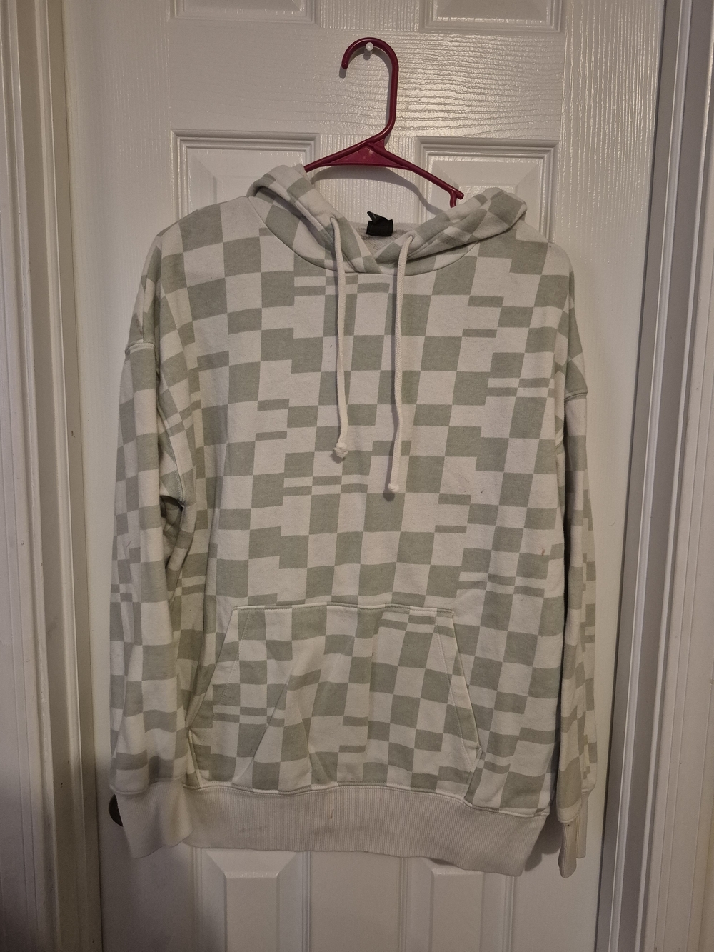 Checkerboard Hoodie Sweatshirt in Sage and White